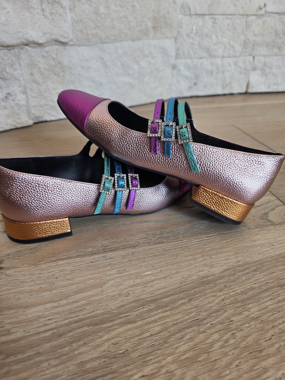 Kurt Geiger Metallic Pink Multi-strap Women's Flat Shoes